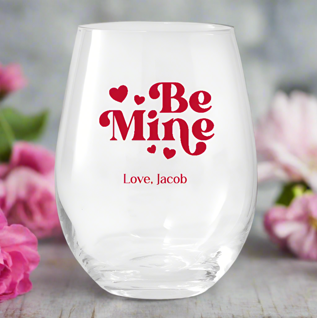 Personalized Valentine's Day stemless Wine Glasses