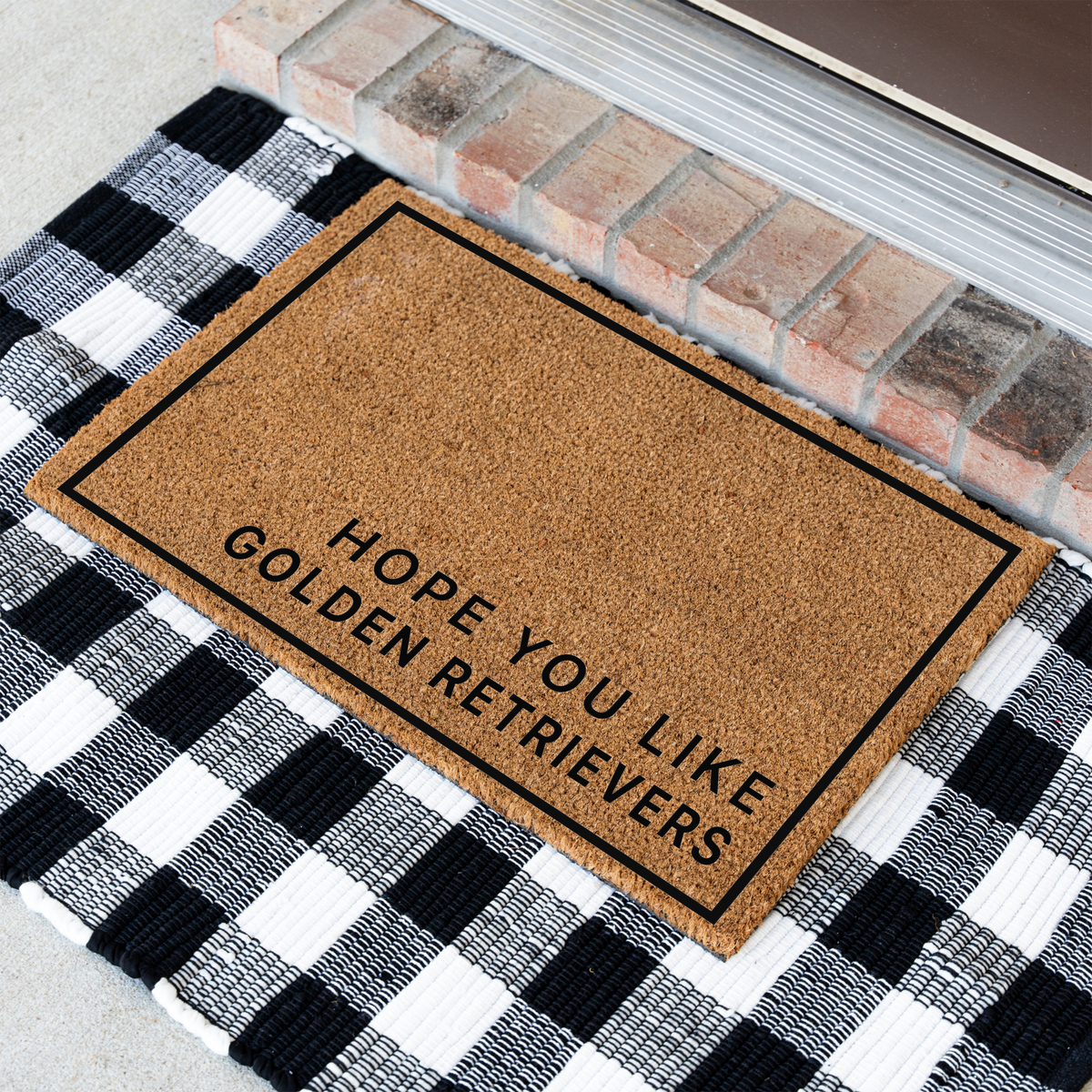 Hope You Like Golden Retrievers minimalist coir doormat with a black border