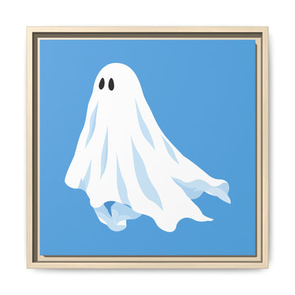 Blue ghost framed canvas print with a natural frame