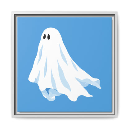 Blue ghost framed canvas print with a white frame