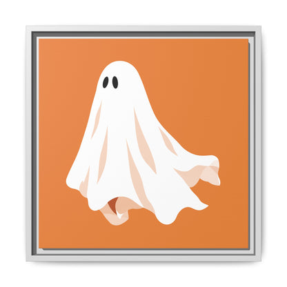 Orange ghost framed canvas print with a white frame
