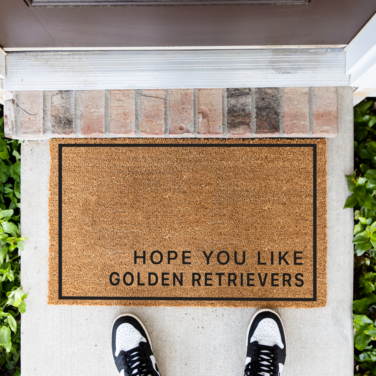 Hope You Like Golden Retrievers minimalist coir doormat with a black border
