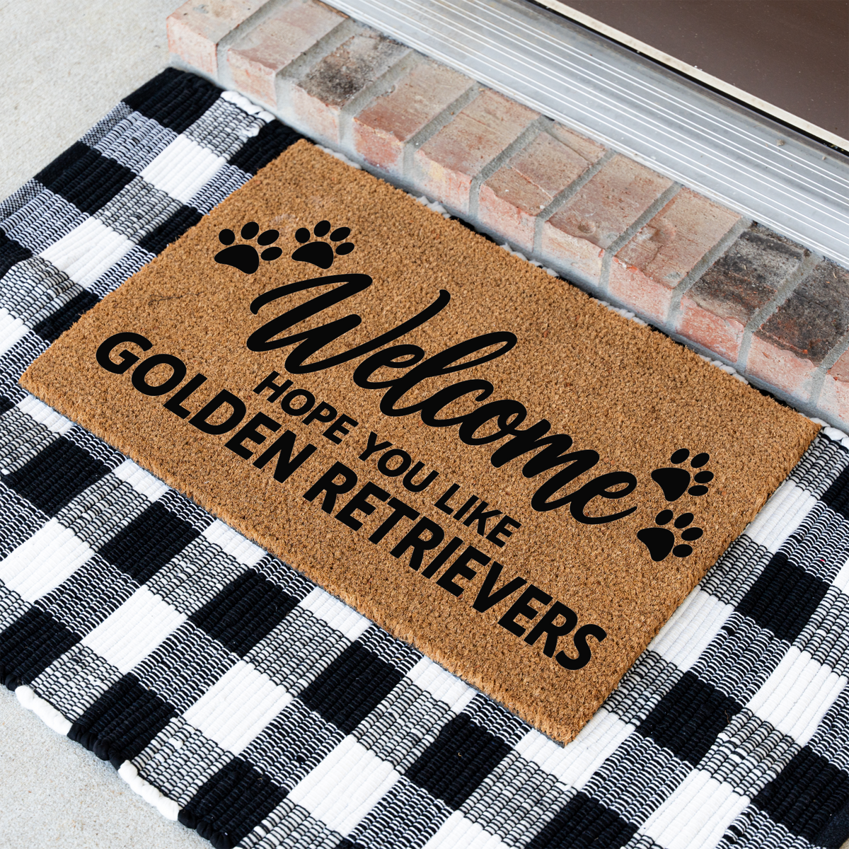 Welcome Hope You Like Golden Retrievers coir welcome mat with paw prints