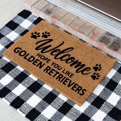 Welcome Hope You Like Golden Retrievers coir welcome mat with paw prints