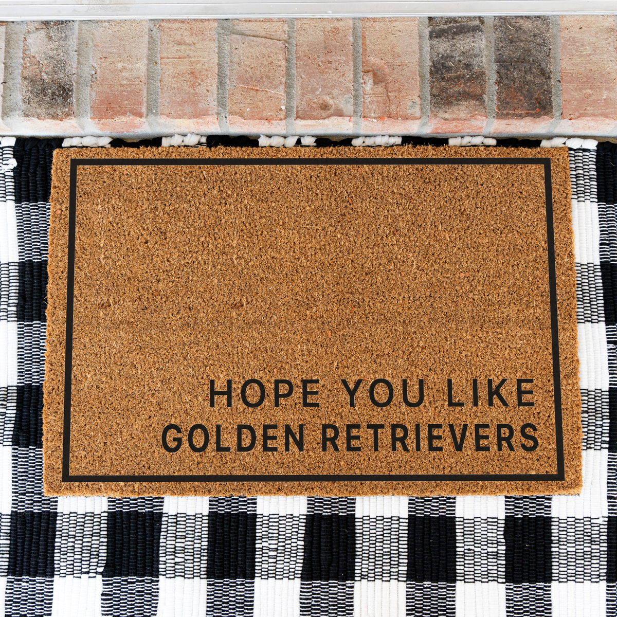 Hope You Like Golden Retrievers minimalist coir doormat with a black border