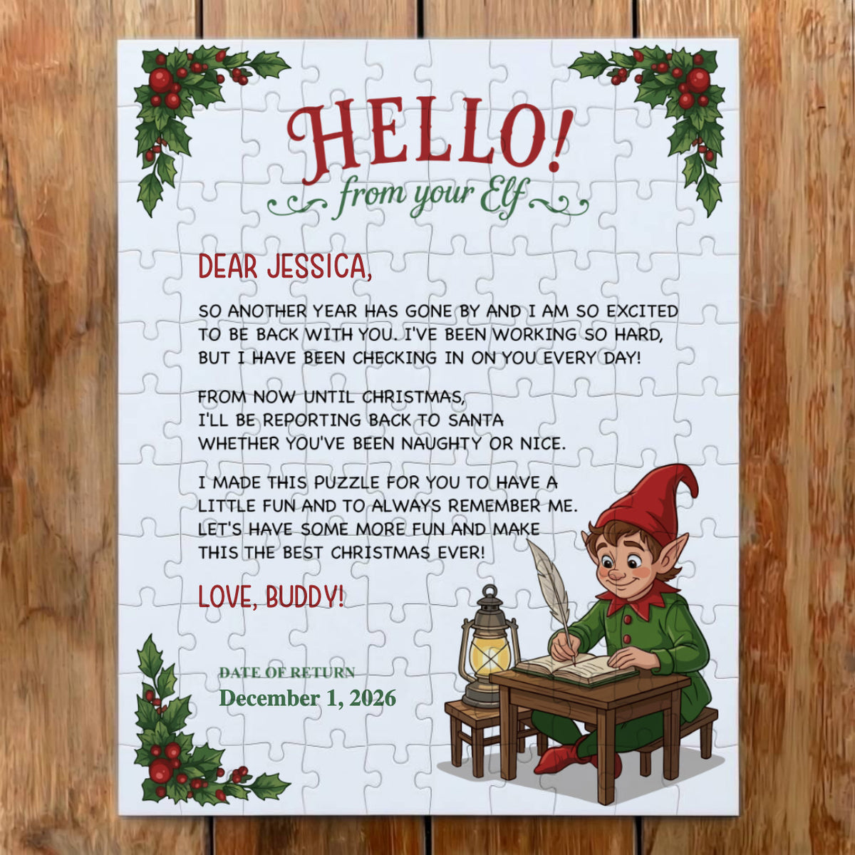 Personalized Christmas Elf Jigsaw Puzzle in Tin Box