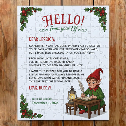 Personalized Christmas Elf Jigsaw Puzzle in Tin Box