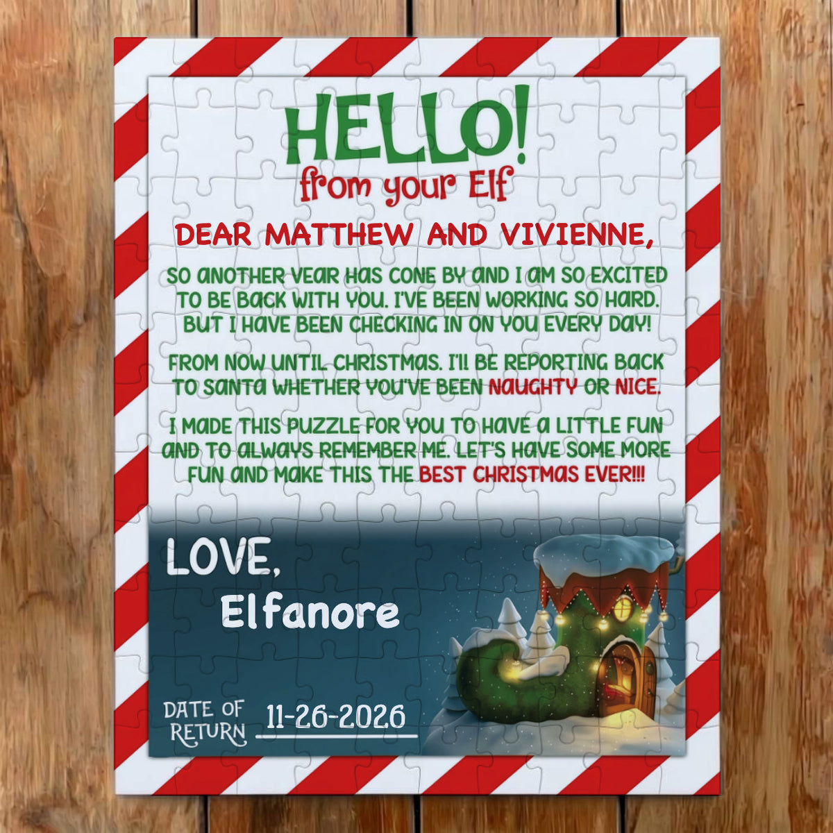 Personalized Christmas Elf Jigsaw Puzzle in Tin Box