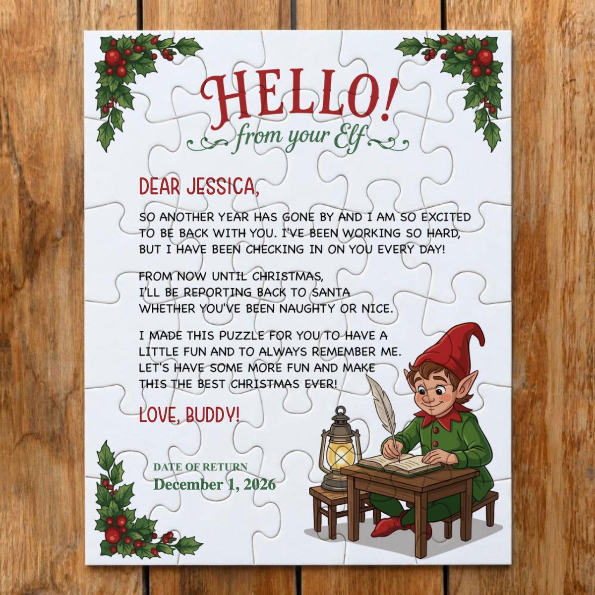 Personalized Christmas Elf Jigsaw Puzzle in Tin Box