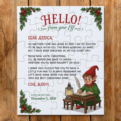 Personalized Christmas Elf Jigsaw Puzzle in Tin Box