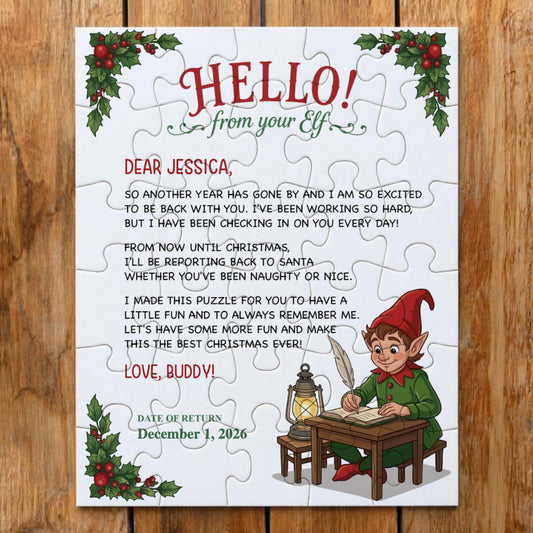 Personalized Christmas Elf Jigsaw Puzzle in Tin Box