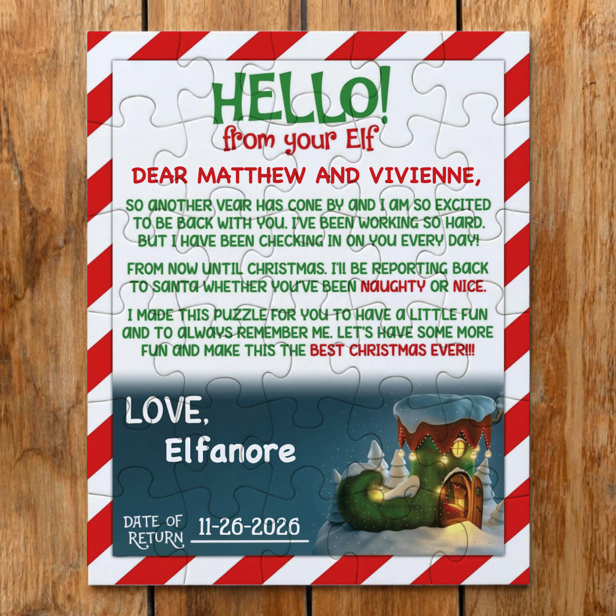 Personalized Christmas Elf Jigsaw Puzzle in Tin Box