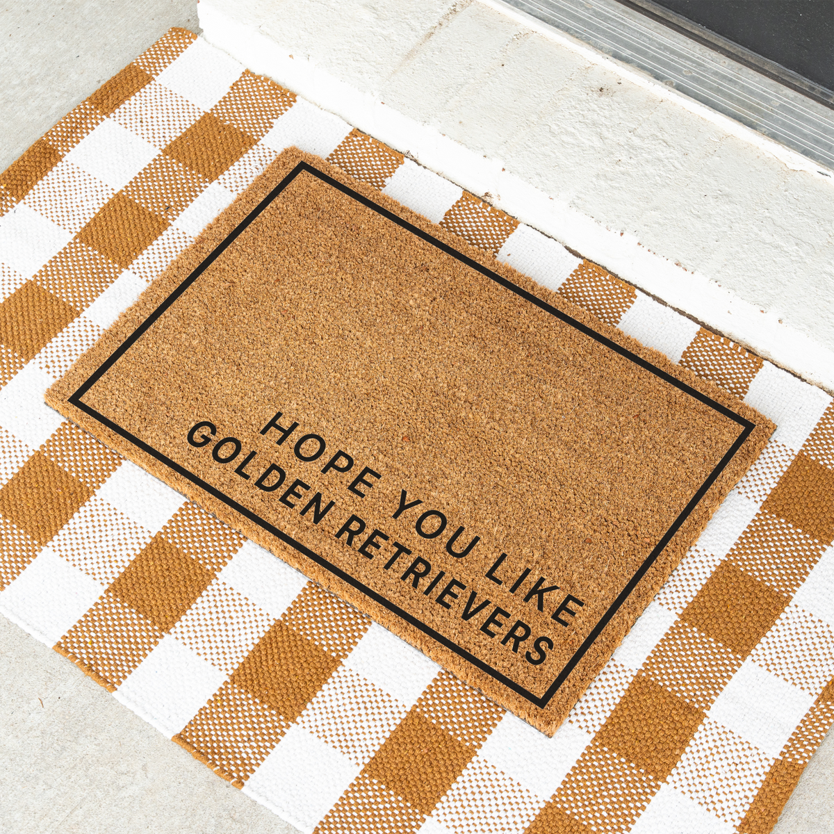 Hope You Like Golden Retrievers minimalist coir doormat with a black border