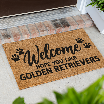 Welcome Hope You Like Golden Retrievers coir welcome mat with paw prints