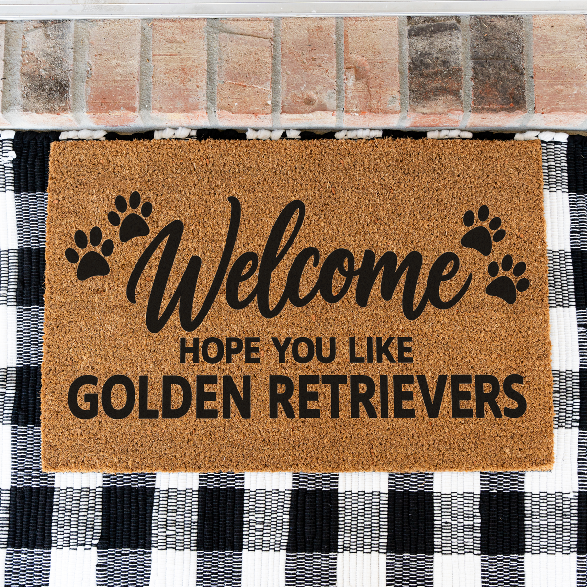 Welcome Hope You Like Golden Retrievers coir welcome mat with paw prints