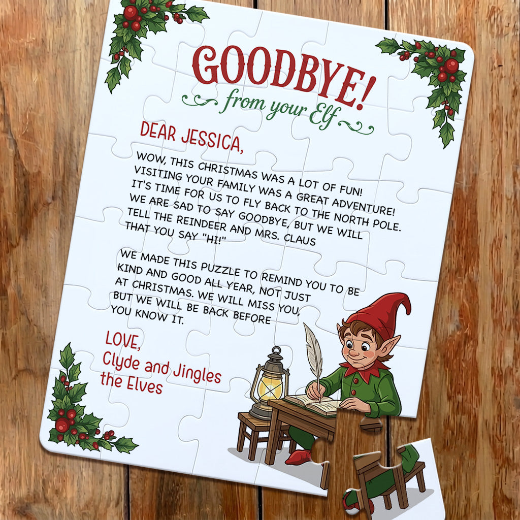 Personalized Christmas Jigsaw Puzzle. Hello or Goodbye from Your Elf