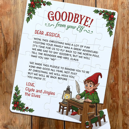 Personalized Christmas Jigsaw Puzzle. Hello or Goodbye from Your Elf