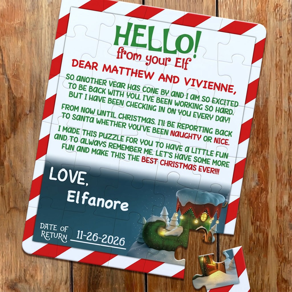Personalized Christmas Jigsaw Puzzle. Hello or Goodbye from Your Elf