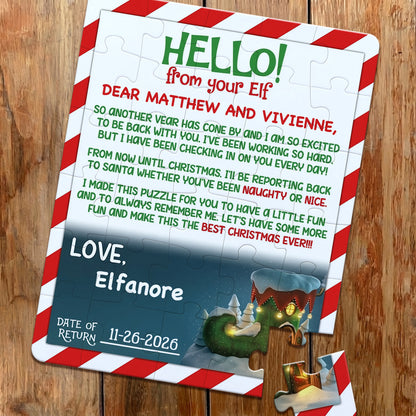 Personalized Christmas Jigsaw Puzzle. Hello or Goodbye from Your Elf
