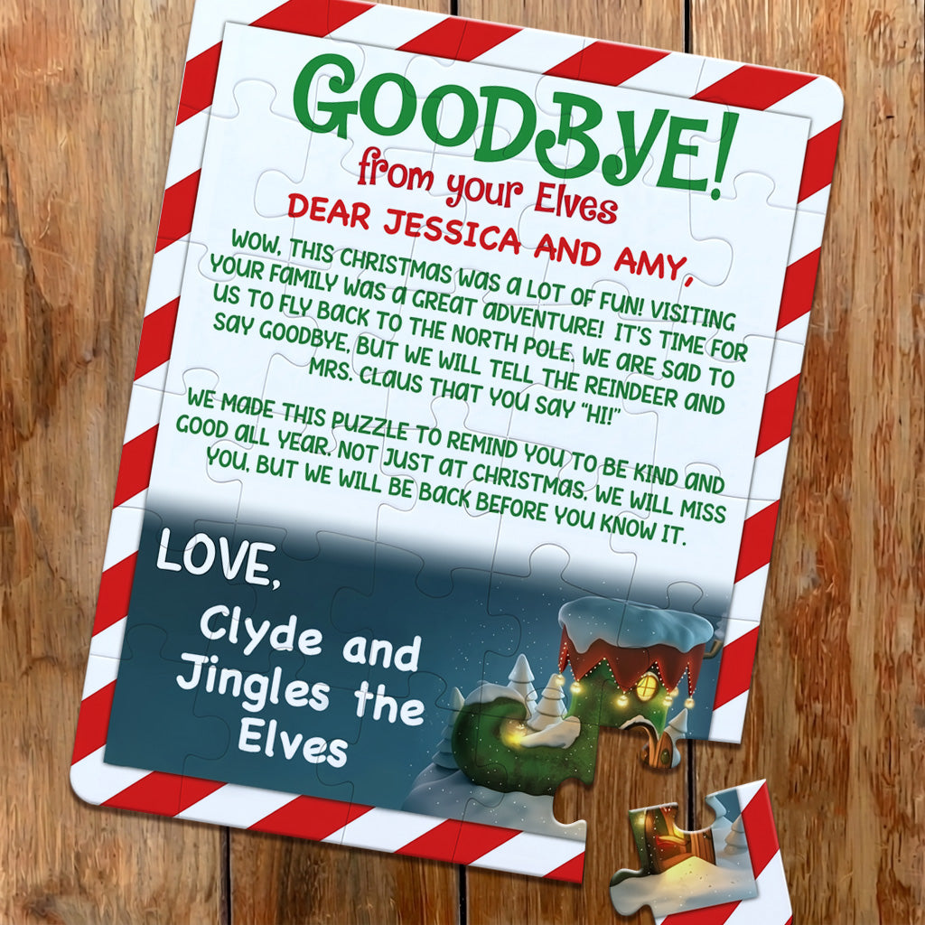 Personalized Christmas Jigsaw Puzzle. Hello or Goodbye from Your Elf